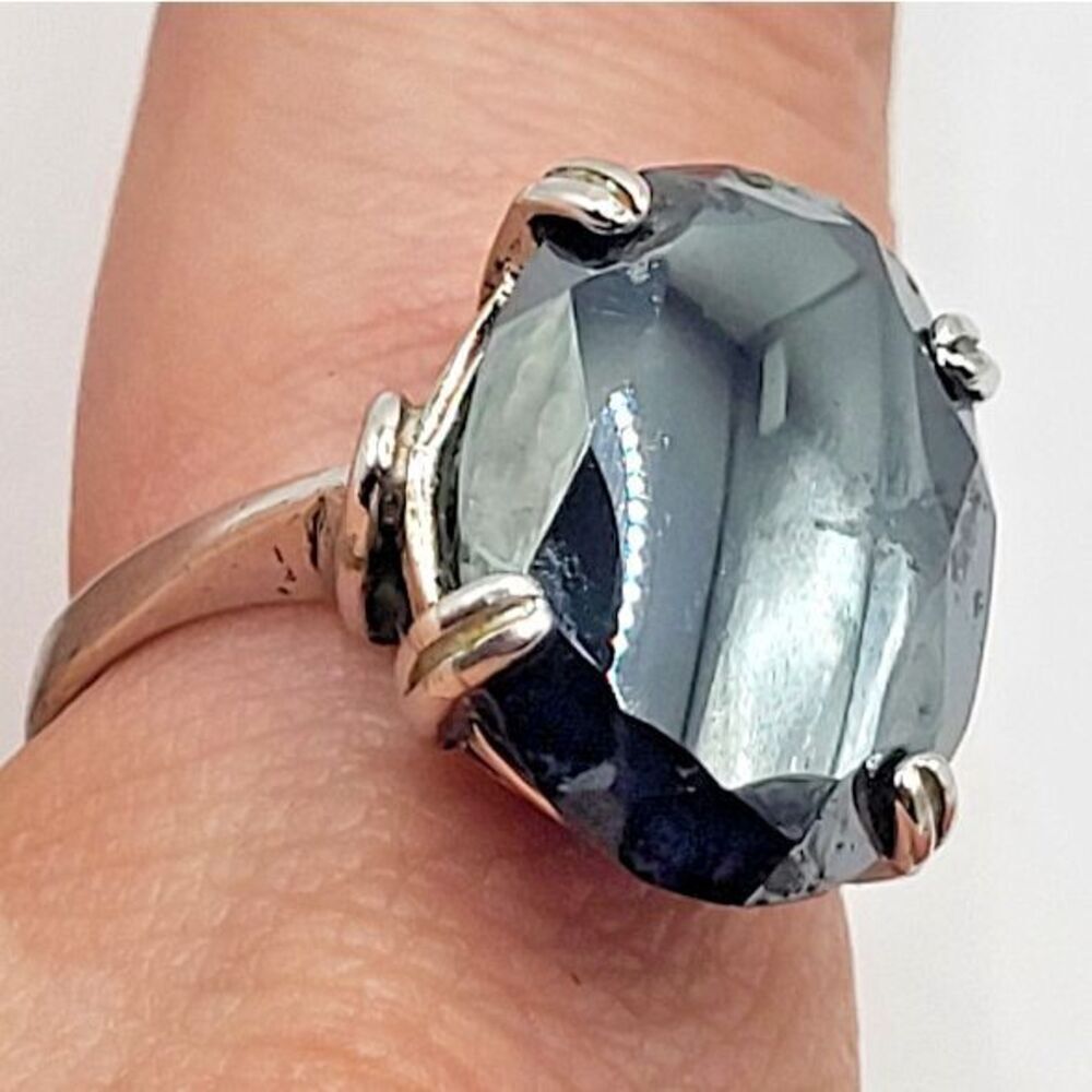 Chunky Hematite Oval Sterling Silver Ring sz 7